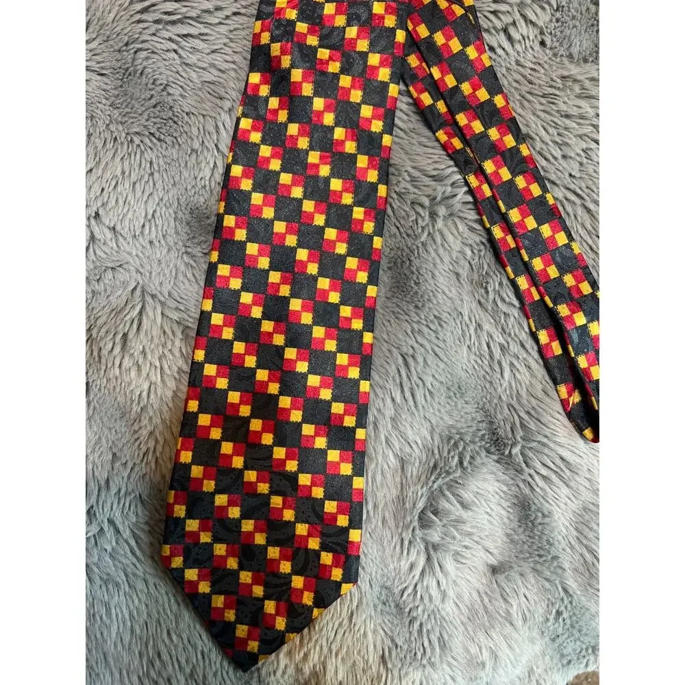 Vintage Christian Dior Monsieur Mens Geometric Checkerboard Tie Multi Color
